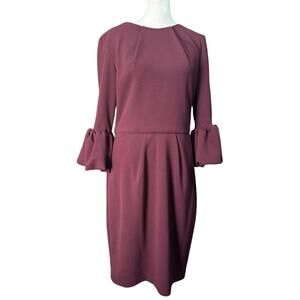 BETSY & ADAM Womens Maroon Bell Sleeve Gold Zippers Formal Sheath Dress, Size 10